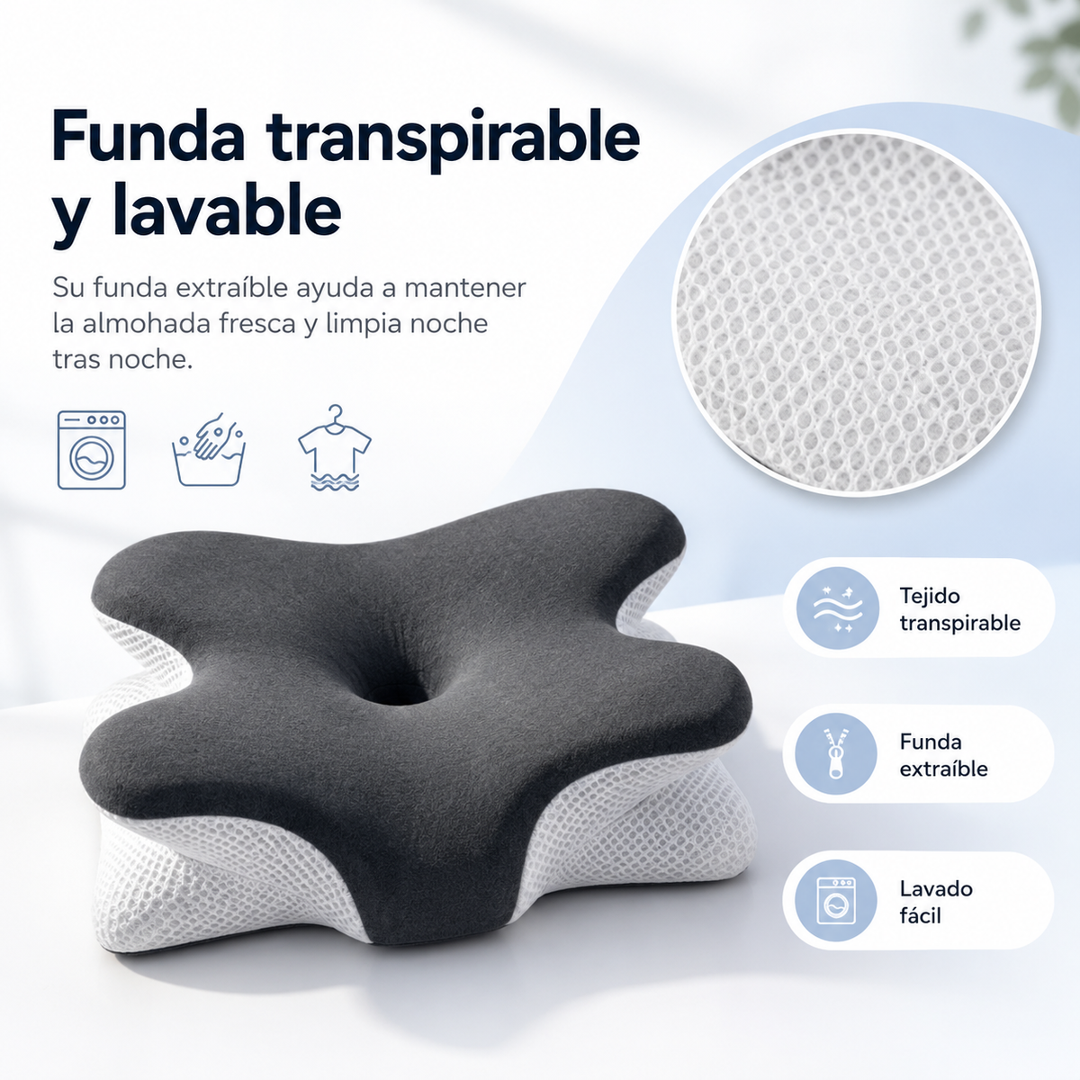 Oreiller cervical réglable en mousse à mémoire de forme, soutien ergonomique du cou, oreiller pour dormir sur le dos, le côté ou le ventre, housse lavable, confort | Sansoti