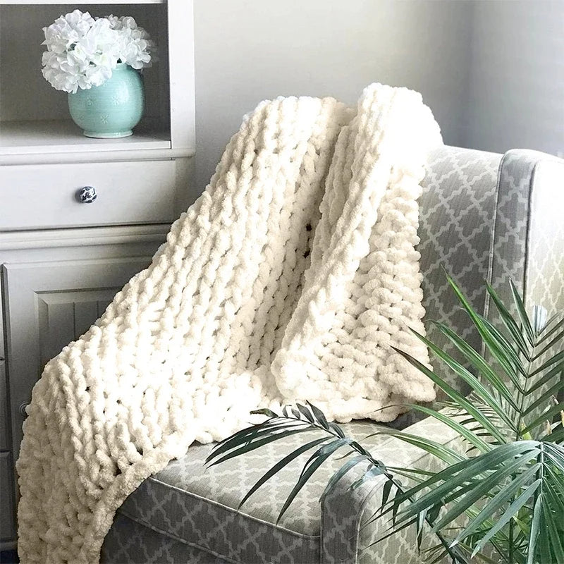 Chunky Knit Plaid Soft Acrylic Handwoven Blanket Solid Warmth Decorative Living Room Bedroom Sofa Cozy | Sansoti