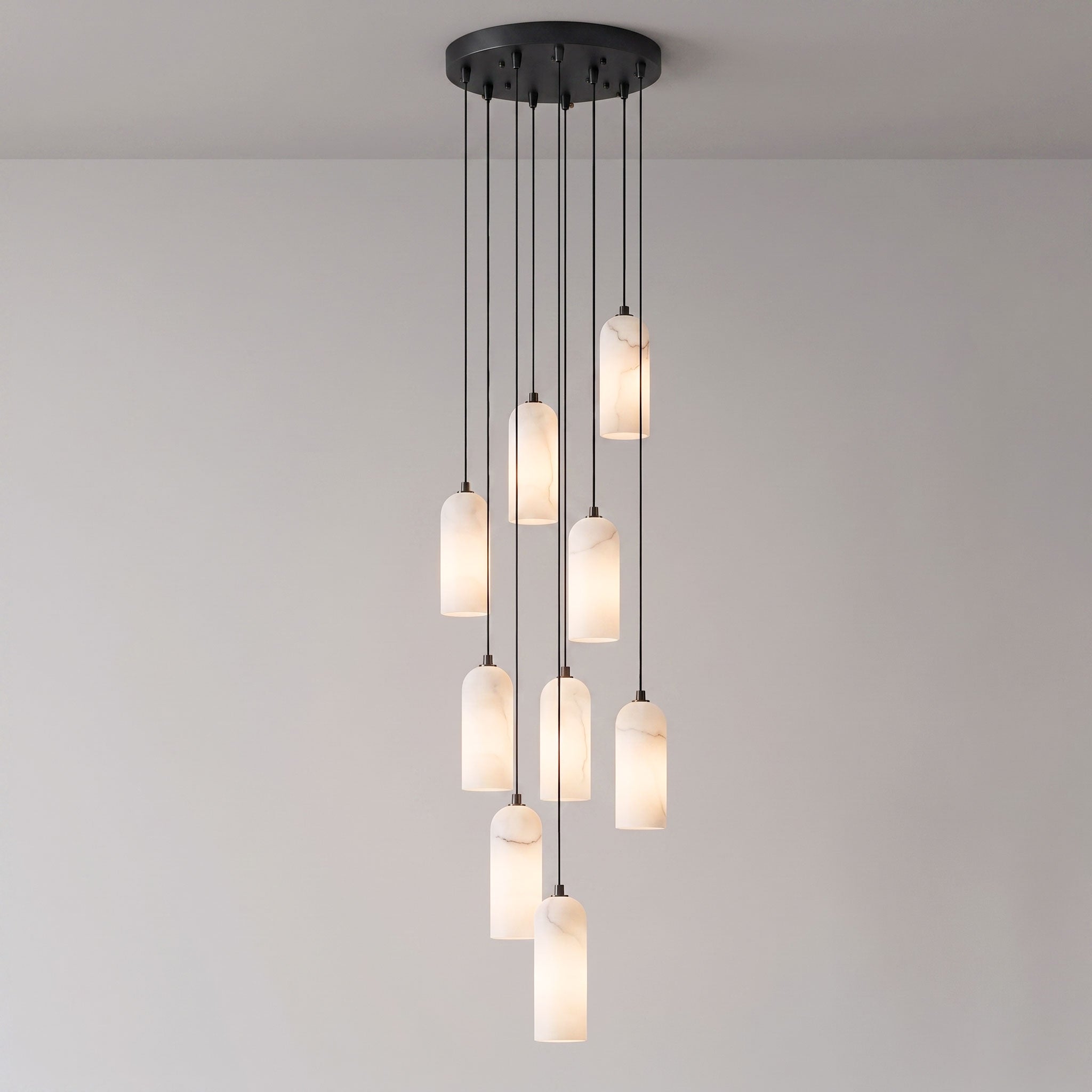 Alabasten Hanglamp met Gevlochten Snoer – Natuursteen Verlichting van Enkel Lichtpunt tot 21-Lichts Cluster – Mid-Century Modern Stijl Eetkamer Hanglamp met E12/E14 Fitting | Sansoti