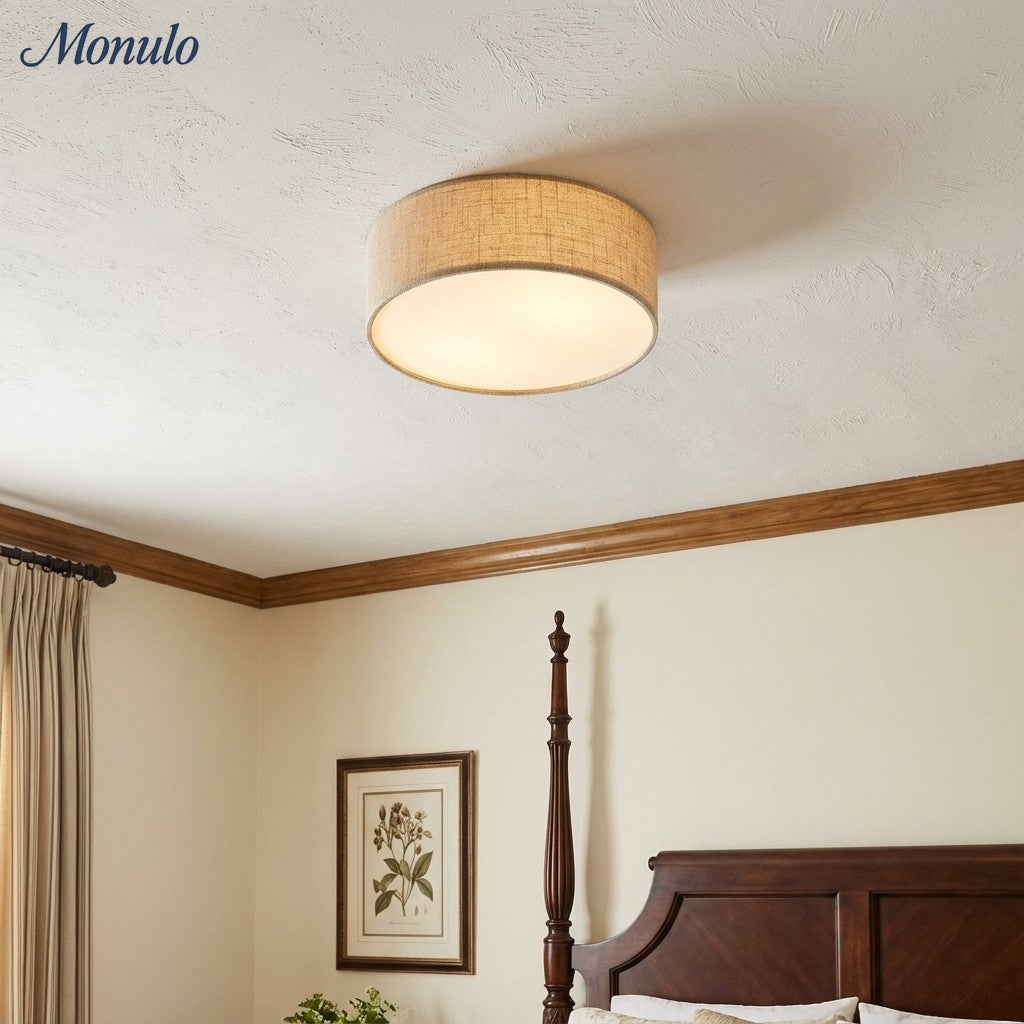Plafondlamp met Linnen Kap – Drumvorm Ø30/45cm – Modern Scandinavisch Design – Elegante Verlichting Woonkamer Slaapkamer Eetkamer | Sansoti