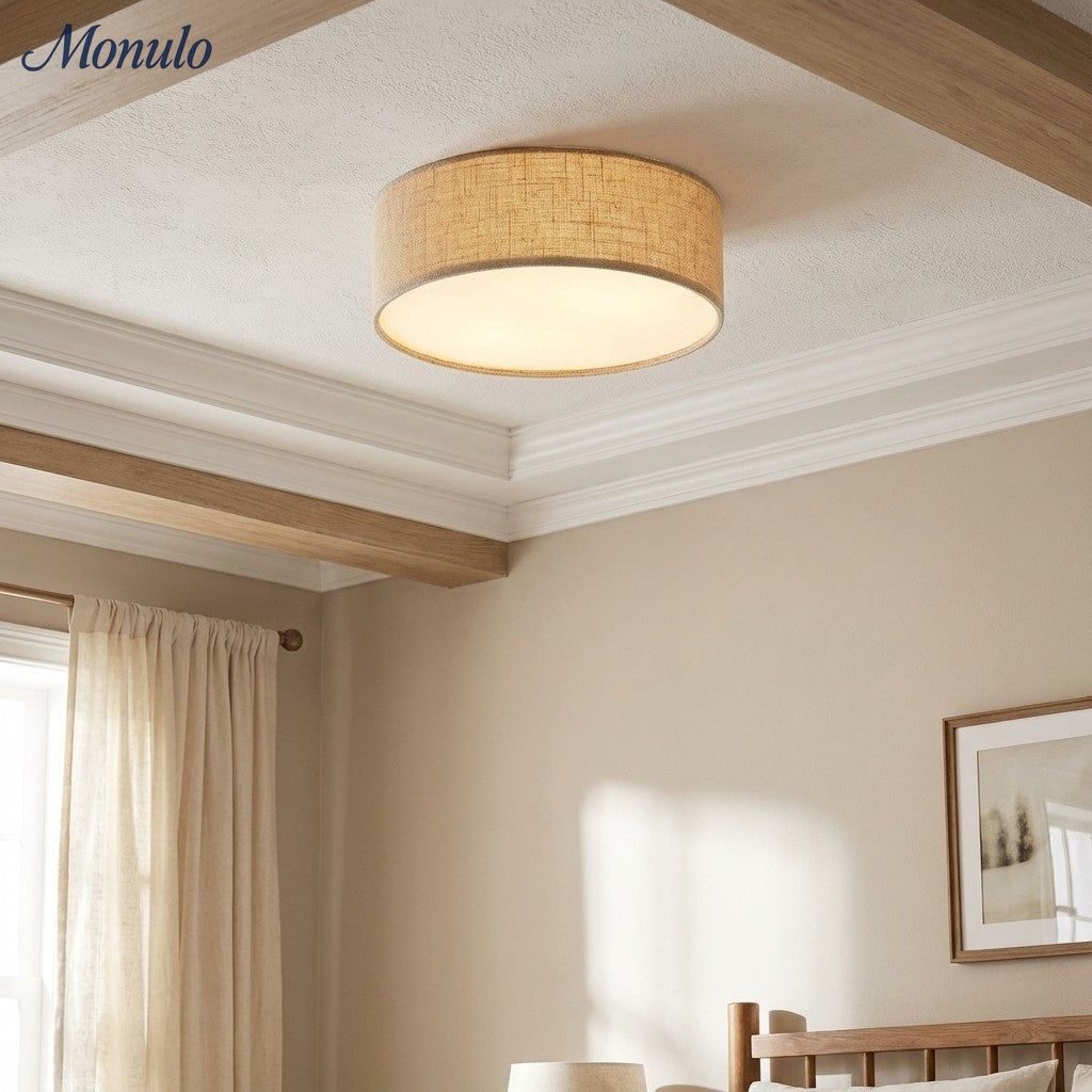 Plafondlamp met Linnen Kap – Drumvorm Ø30/45cm – Modern Scandinavisch Design – Elegante Verlichting Woonkamer Slaapkamer Eetkamer | Sansoti