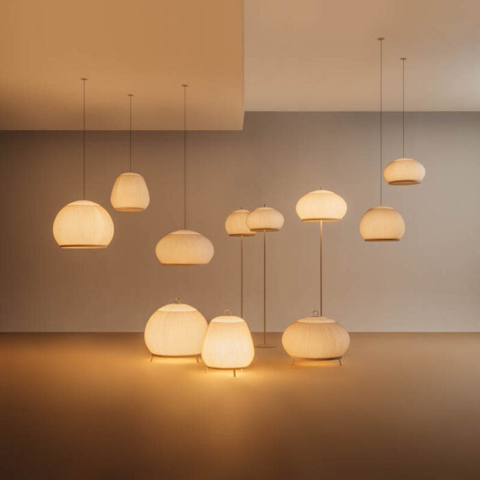 Japandi Hanglamp 3D Lycra 45 cm Beige Eettafel Woonkamer Dimbare LED Hanglamp Scandinavische Verlichting Interieur | Sansoti