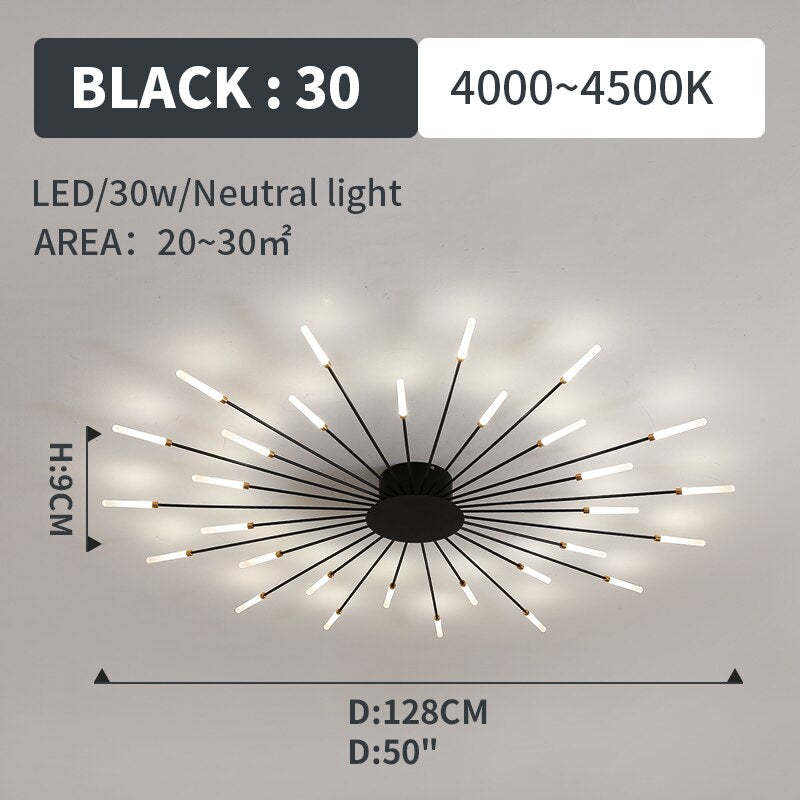 LED Flush-Mount Ceiling Light Firework Starburst Design Metal Acrylic Living Room Bedroom Black Gold Modern | Sansoti