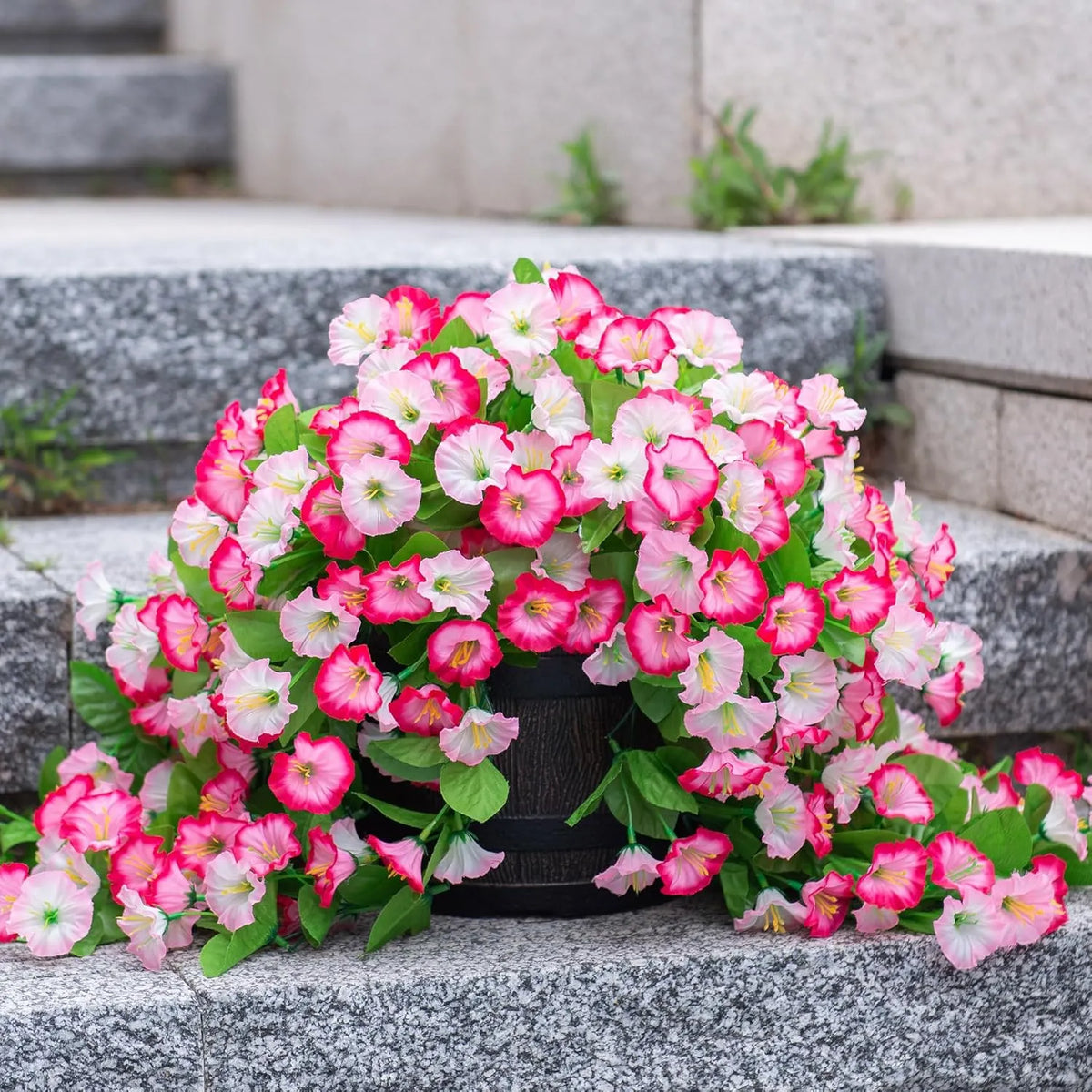 Fleurs artificielles suspendues dans un panier en osier, en soie et plastique, résistantes aux UV, pour décoration intérieure et extérieure, jardin ou balcon | Sansoti