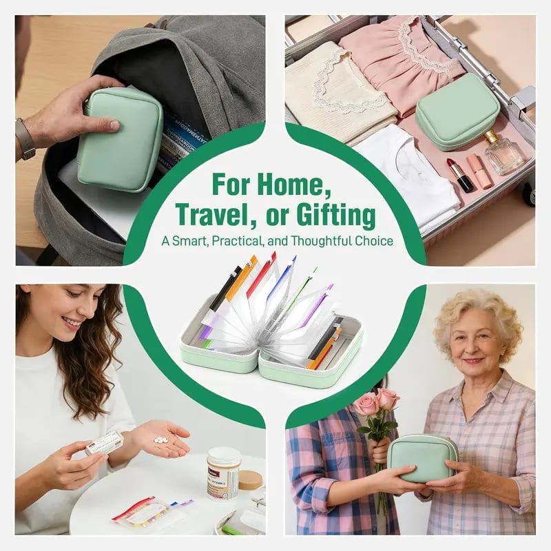 Medikamentenorganizer 14 Fächer Kunstleder-Etui Wochenplaner Tablettenaufbewahrung Reise-Pillendose Reiseorganizer | Sansoti