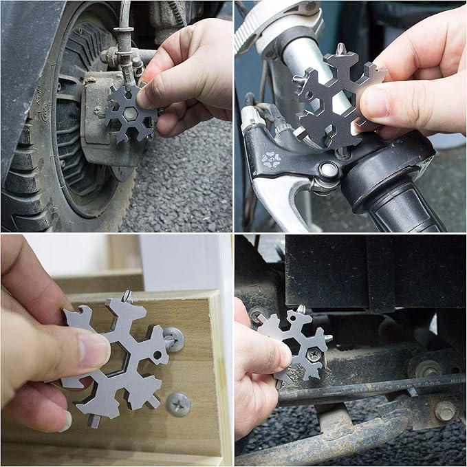 18-in-1 Sneeuwvlok Multitool in Compacte Sleutelhangerformaat met Moersleutels, Schroevendraaiers en Flesopener | Sansoti