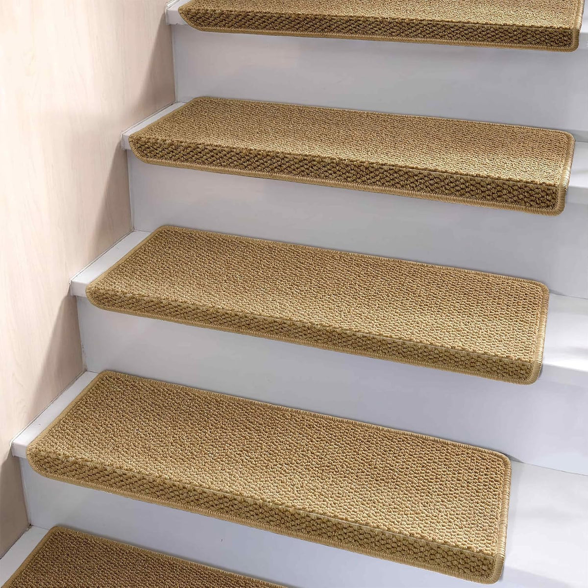14 tapis d’escalier avec nez antidérapant, beige, 75x24cm, protection et revêtement pour marches d’escalier | Sansoti