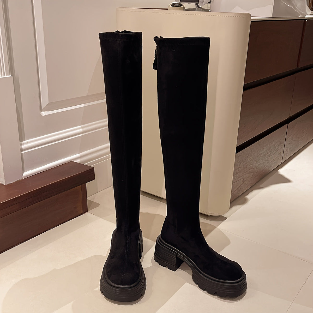 Women's Over-the-Knee Boots High Heel Winter Round Toe Leather Suede Classic Elegant Warm Comfortable Long Shaft | Sansoti
