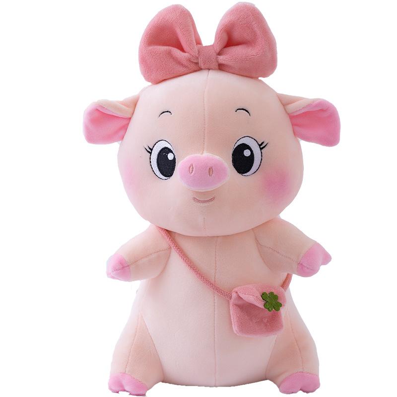 Cochon en peluche de 50 cm avec nœud ou feuille pour enfants | Animal en peluche doux pour décorer la chambre | Sansoti
