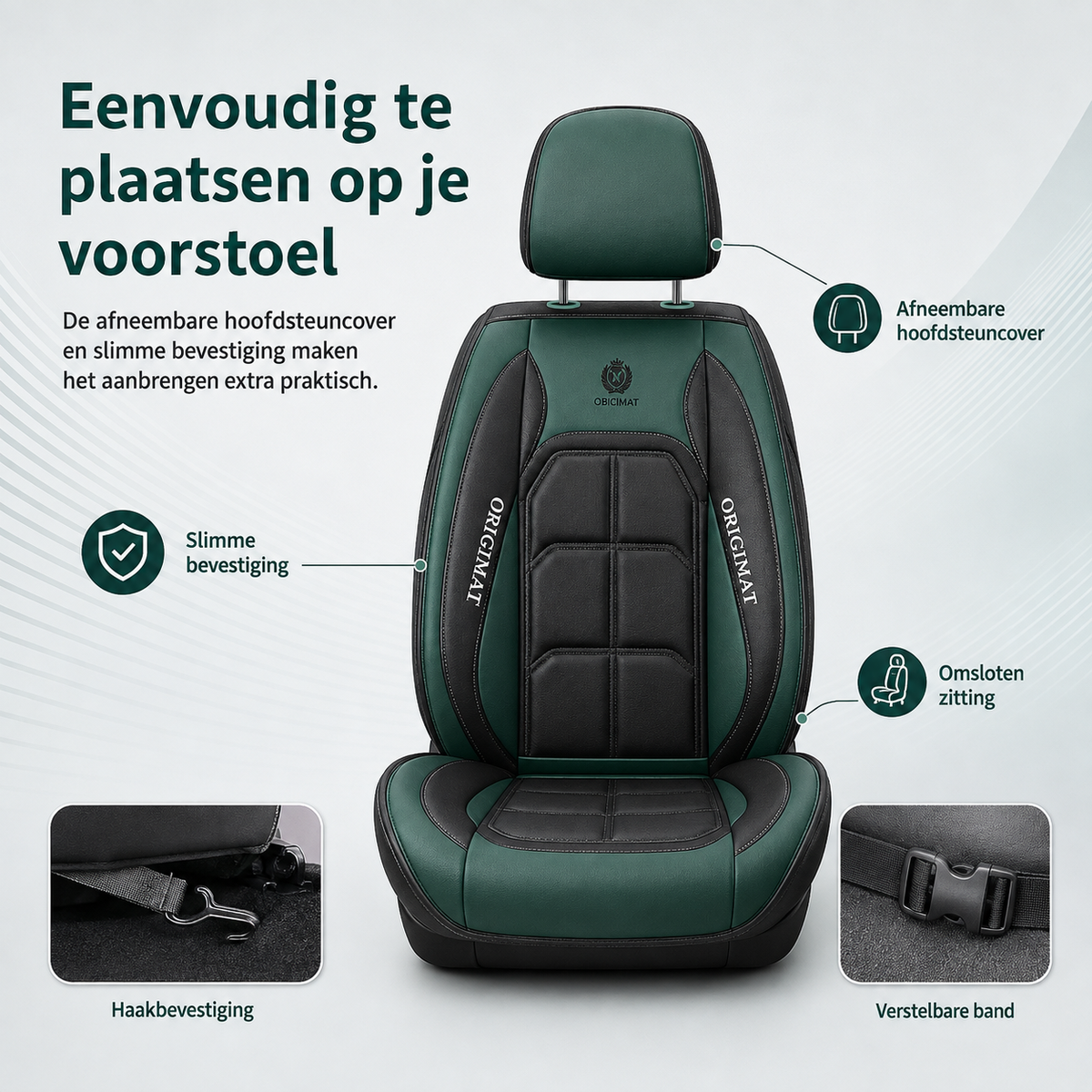 Luxe Autostoelhoezen Set 11-delig Gewatteerd met Opbergvak Airbag-Opening Universeel voor Vijfzitters Auto | Sansoti