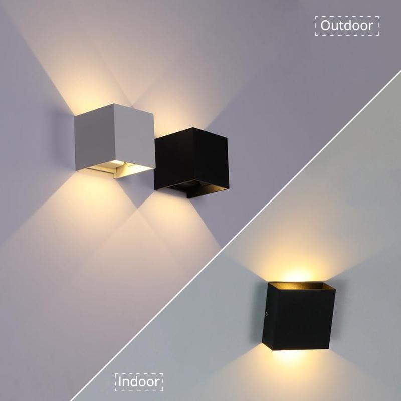 Square Outdoor Wall Light LED Adjustable Black White Gray Waterproof IP65 Metal Acrylic Garden Lighting | Sansoti