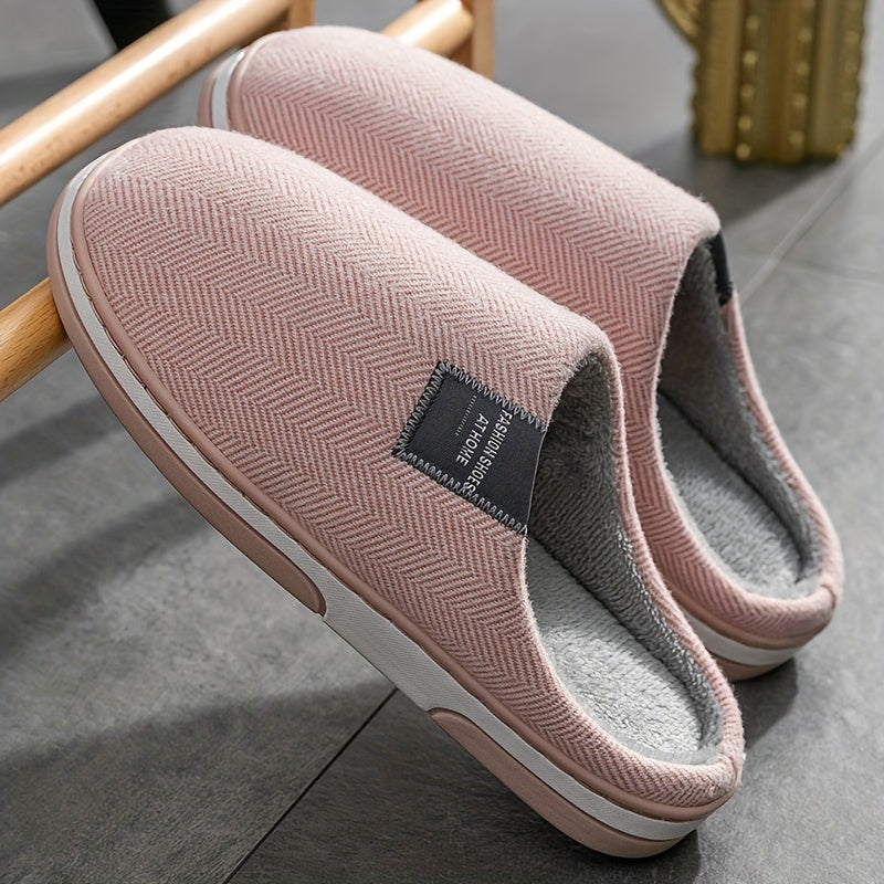 Men's Slippers with Herringbone Pattern, Warm Plush Lining, Non-Slip Sole, Comfortable House Footwear for Winter | Sansoti