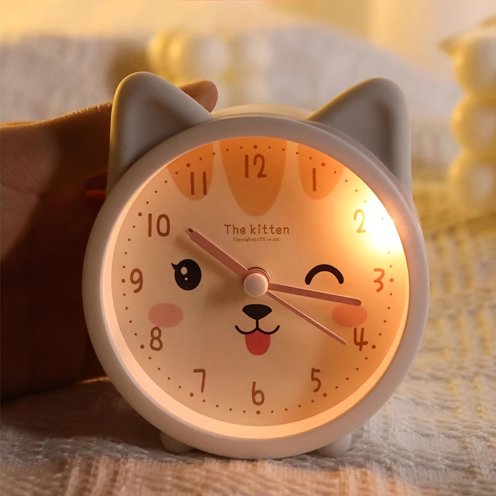 Stille Wekker voor Kinderen met Nachtlampje en Konijnmotief Roze Wit | Sansoti