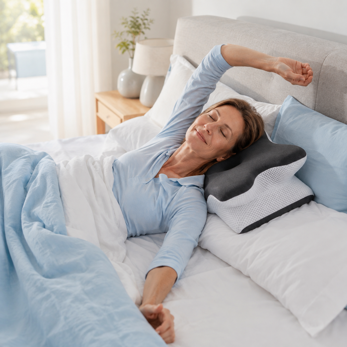 Oreiller cervical réglable en mousse à mémoire de forme, soutien ergonomique du cou, oreiller pour dormir sur le dos, le côté ou le ventre, housse lavable, confort | Sansoti