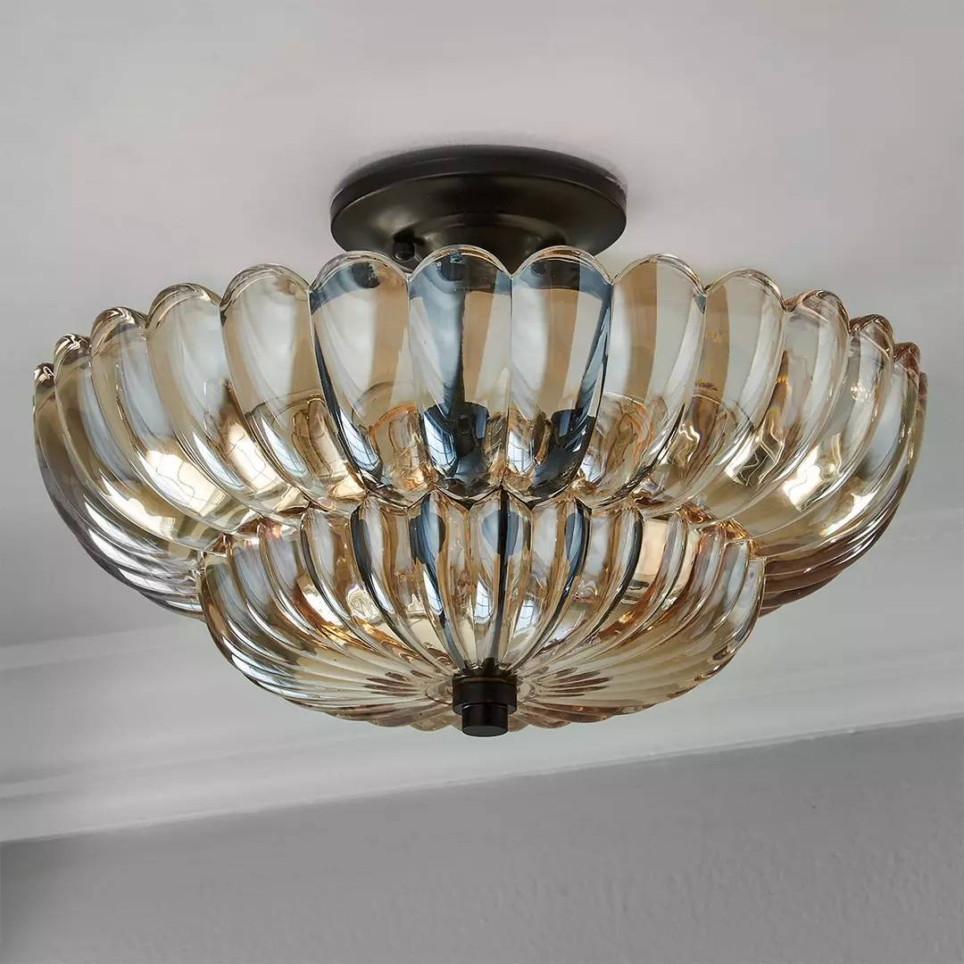 Retro Plafondlamp van Glas – Amberkleurig of Helder – Nostalgische Sfeerverlichting voor Keuken Woonkamer Eetkamer – Vintage Design – E27 Fitting | Sansoti