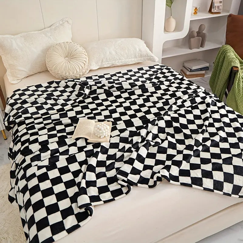 Plaid en laine à carreaux pour canapé et lit, motif à carreaux chaleureux, design scandinave, chambre et salon | Sansoti