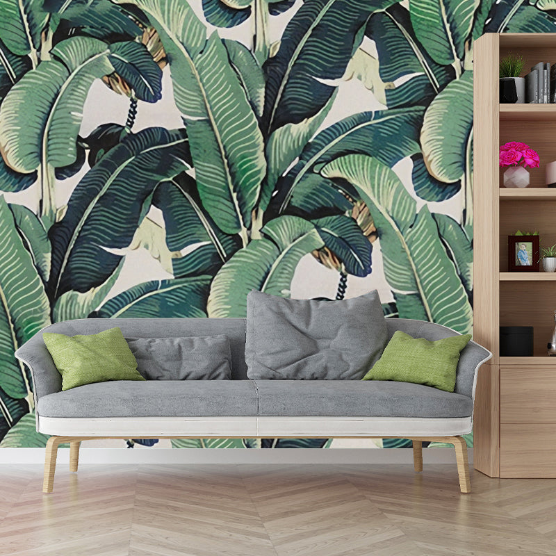 Tropische Bananenbladeren Wandmuurschildering – Groene Botanische Fotobehang voor Woonkamer, Slaapkamer & Kantoor | Op Maat Gemaakt | Sansoti