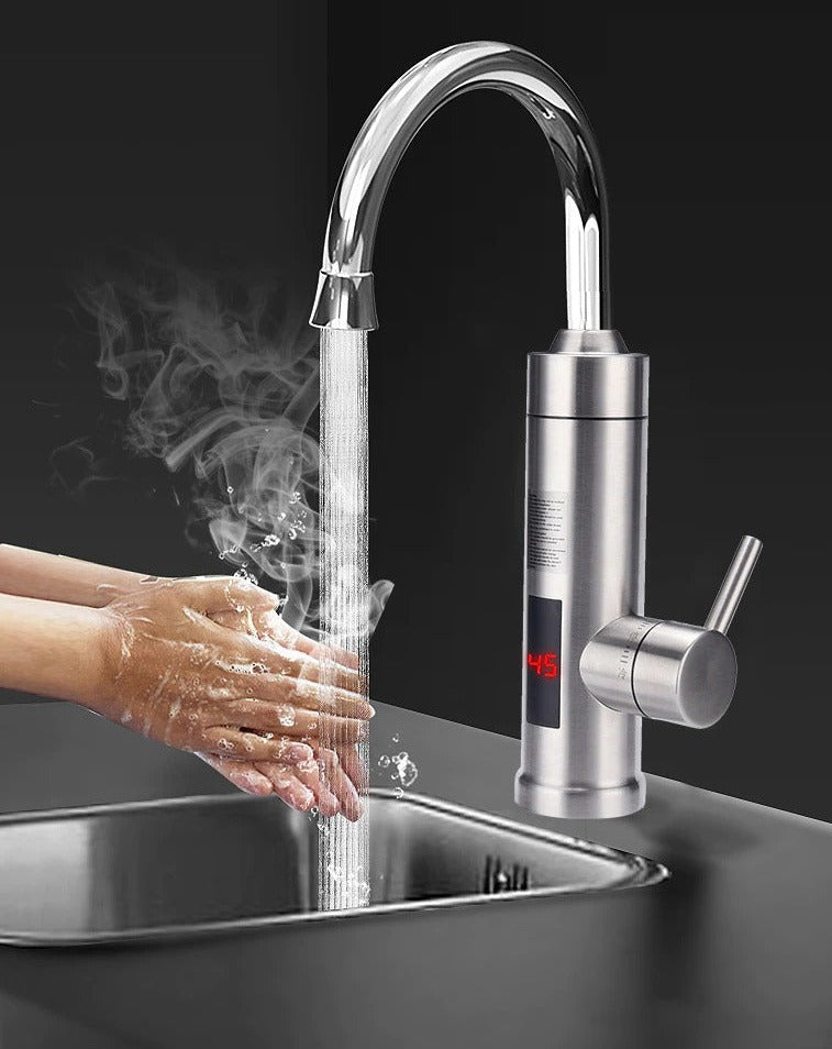 Robinet de cuisine électrique avec affichage numérique de la température, acier inoxydable, 3000W, capteur, eau chaude instantanée, écran tactile | Sansoti