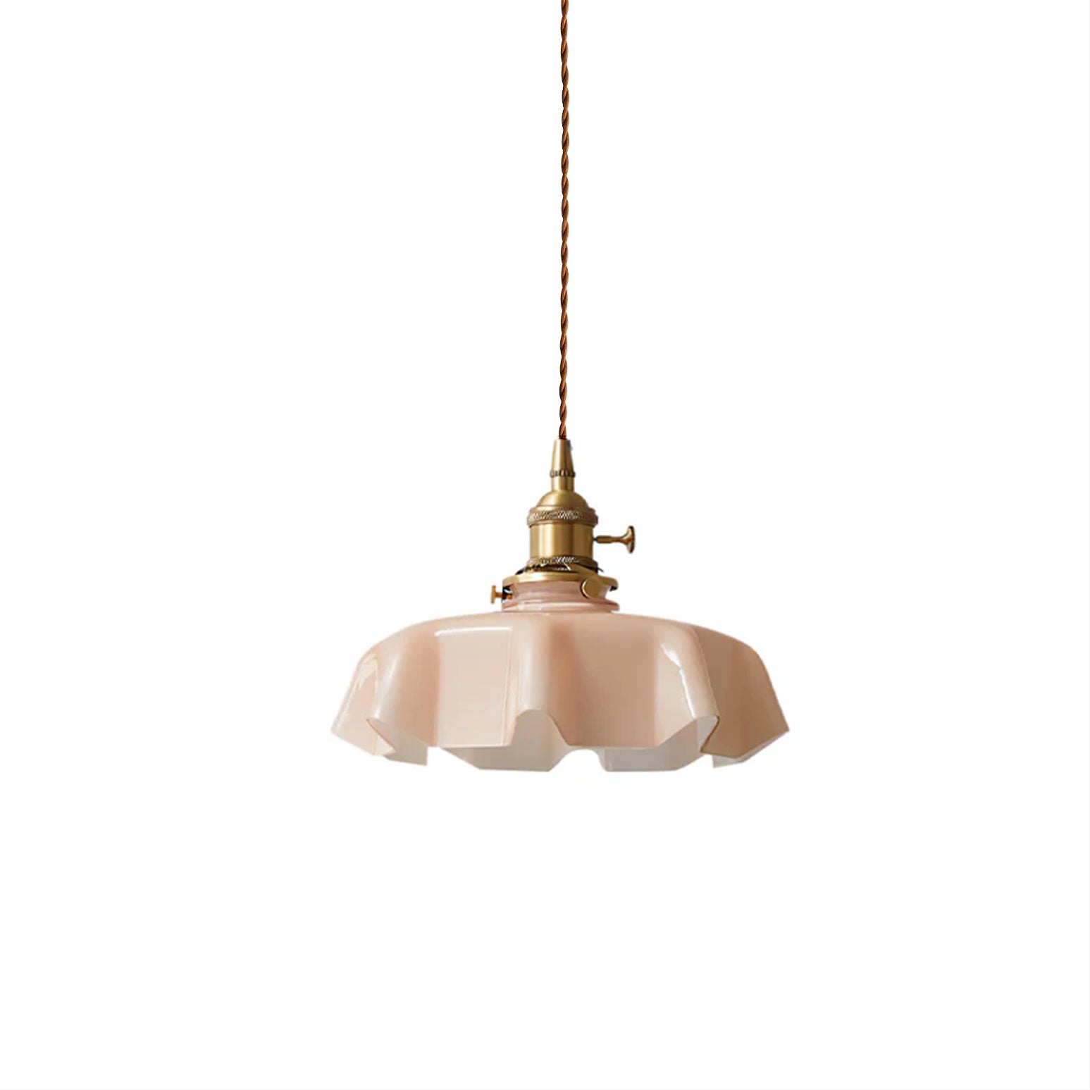 Geplooide Glazen Hanglamp met Messing Armatuur — Vintage Franse Stijl in Wit, Beige, Roze of Blauw — Verstelbare Kabel 150 cm | Sansoti