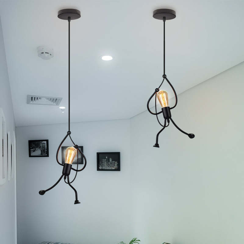 Suspension en métal en forme de figure LED E27 noir blanc design moderne éclairage intérieur salon salle à manger chambre | Sansoti