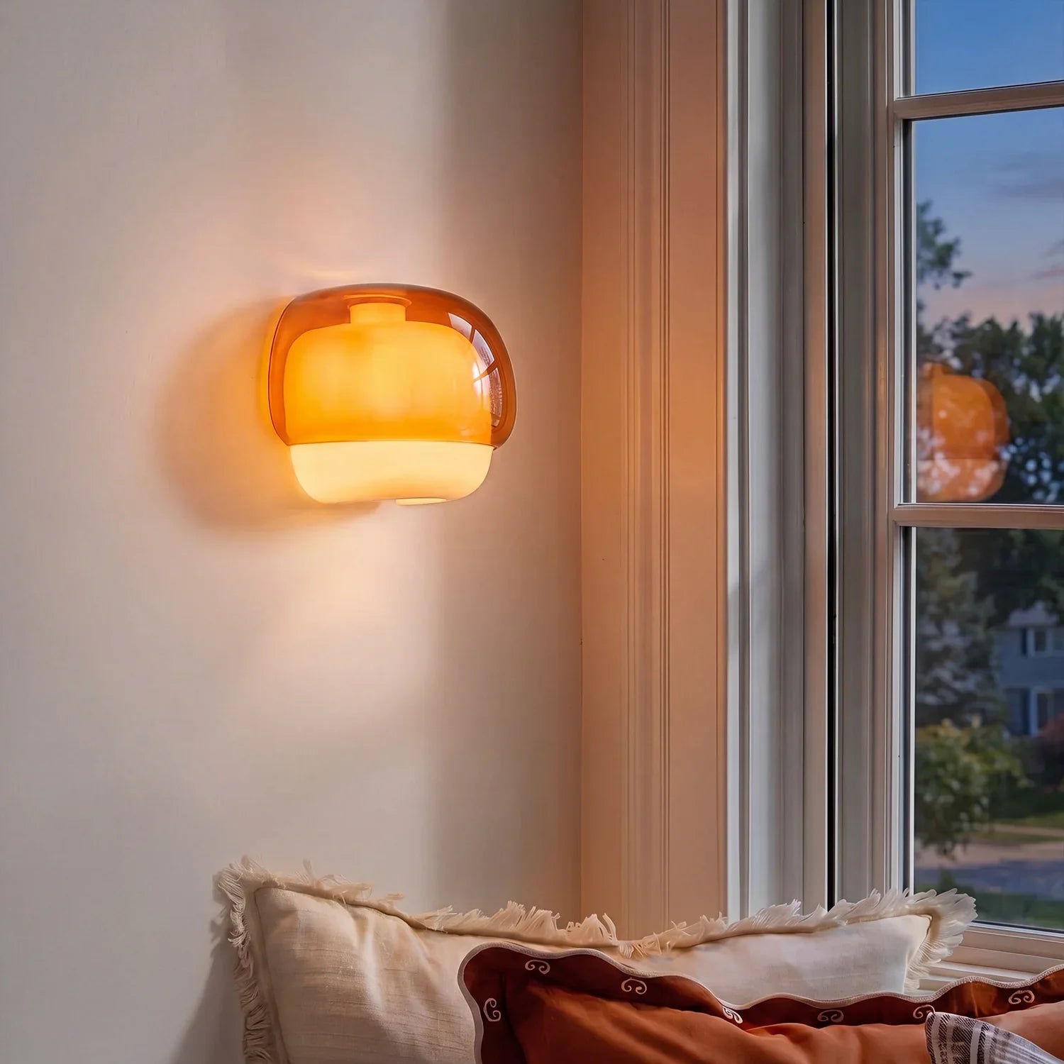 Moderne Glazen Wandlamp met Dubbele Paddenstoelkap – Kleurrijk Accent voor Slaapkamer en Gang | Sansoti