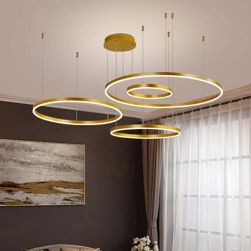 Modern Circular Pendant Light Metal LED Dimmable Black Gold Brown Living Room Dining Room Bedroom Adjustable | Sansoti