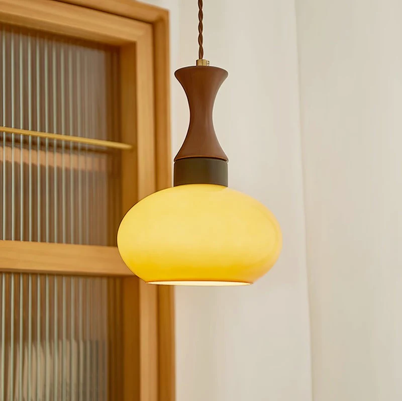 Hängelampe Glas Holz E27/E26 Wohnzimmer Esszimmer Schlafzimmer Retro Vintage Beleuchtung | Restfield