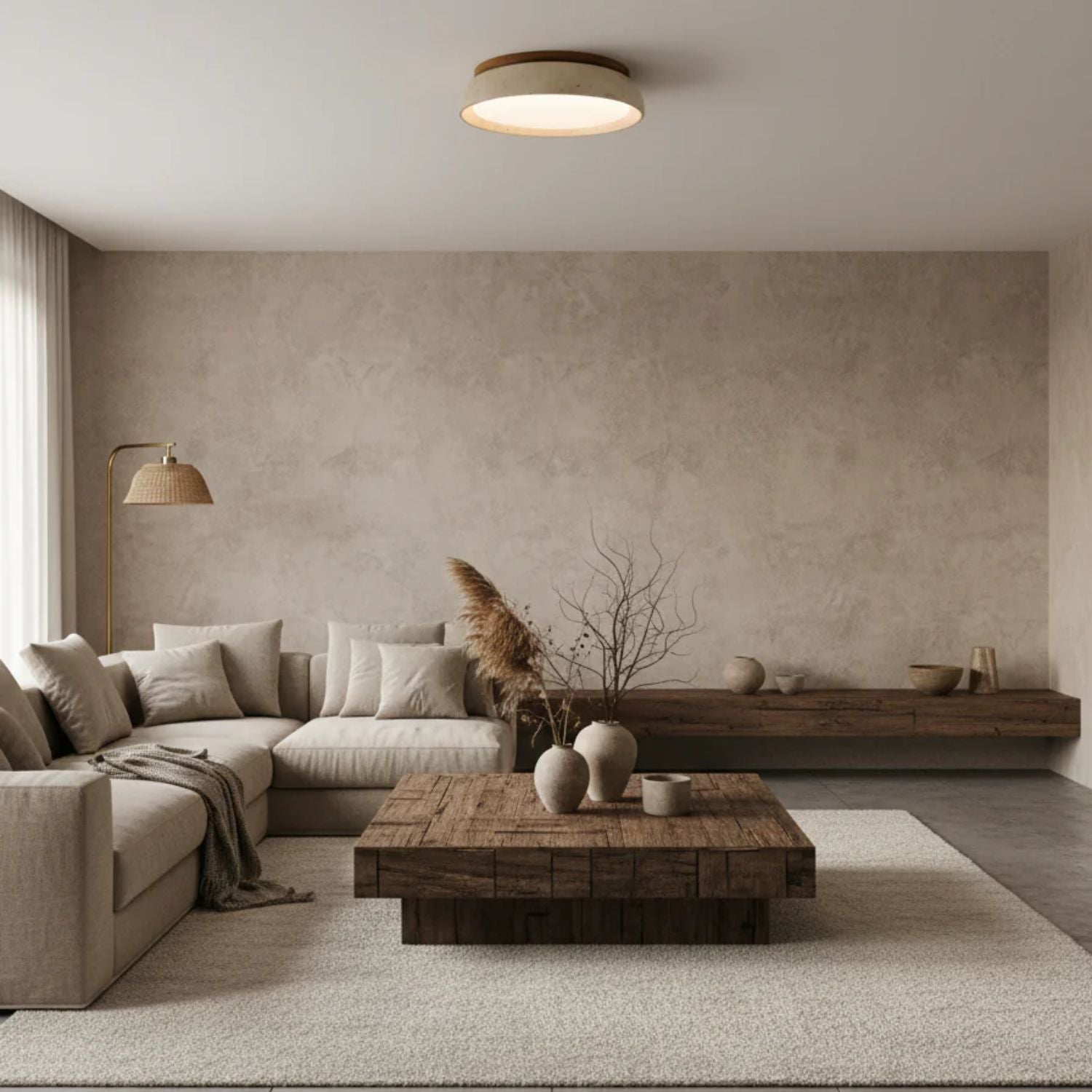 Plafonnier Depiara travertin bois LED 3000K beige éclairage plafond salon chambre hall salle de bain moderne minimaliste | Restfield