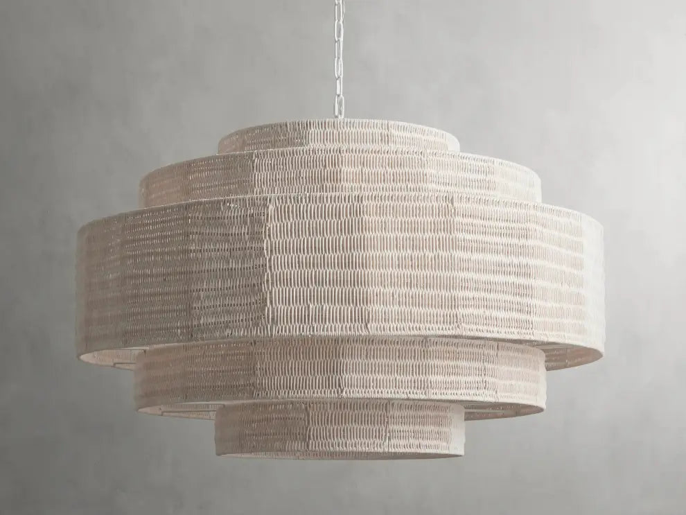 Lustre en rotin tressé, structure en fer à plusieurs niveaux, hauteur réglable, suspension pour éclairage de salle à manger et de salon | Sansoti