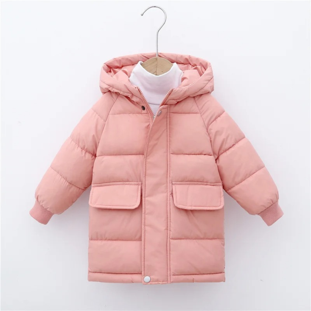 Gefütterte Winterjacke für Kinder - Lange Steppjacke mit Kapuze - Unisex-Pufferjacke 3-12 Jahre Warm | Sansoti
