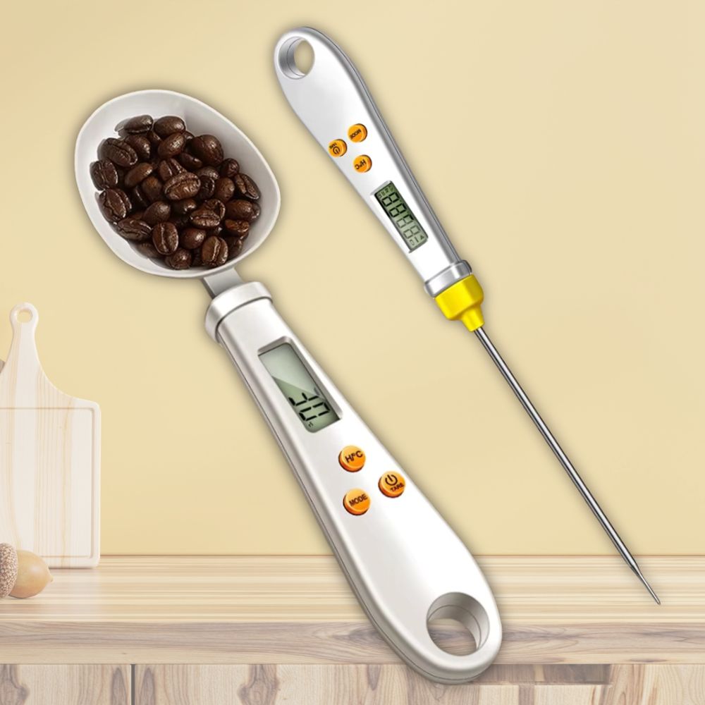 Cuillère-balance de cuisine numérique de précision 500 g avec thermomètre, blanche et noire, pour cuisiner, pâtisser et mesurer | Sansoti