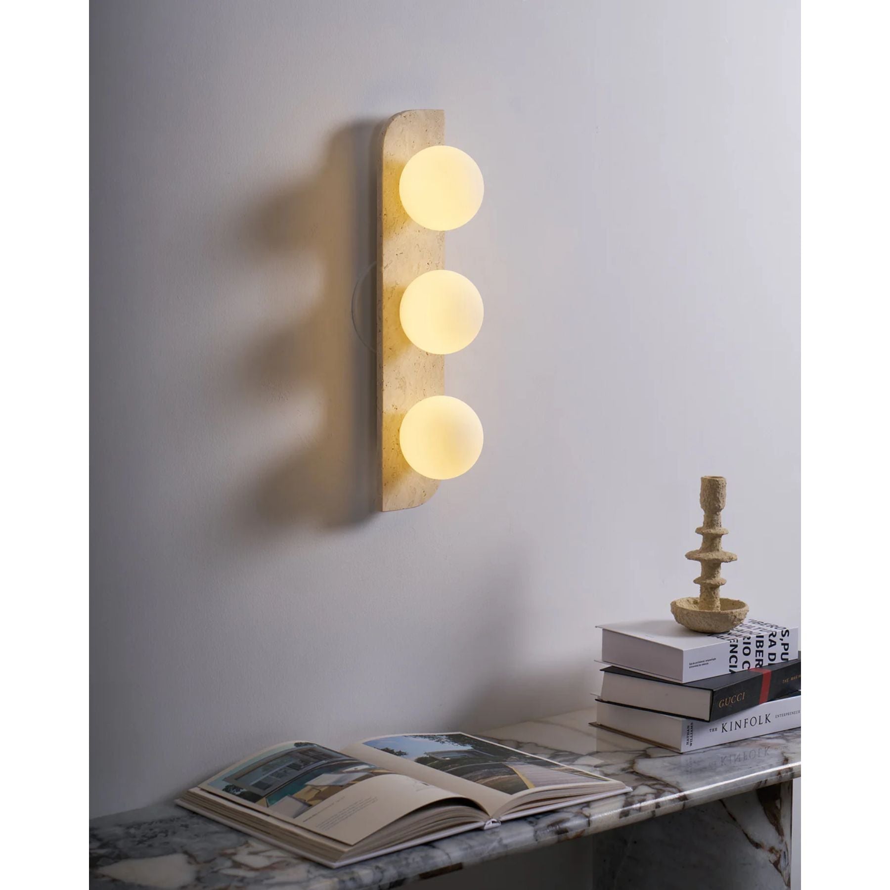 Wandleuchte Travertin G9 Glas Holz Beige Wohnzimmer Flur Badezimmer Minimalistische Wandleuchte Stimmungslicht Natürliches Design | Restfield