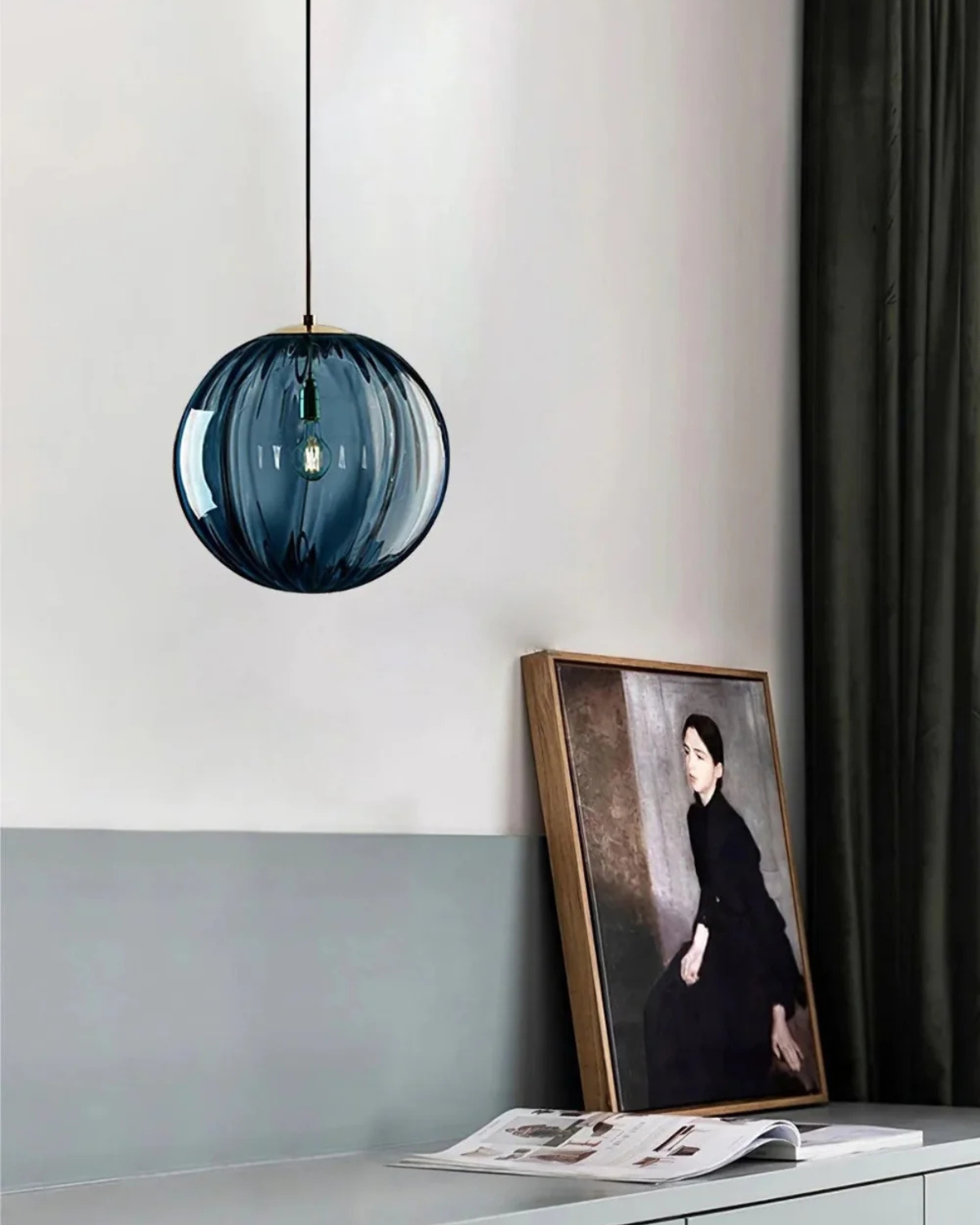 Handgeblazen glazen hanglamp bol met verstelbare kabel grijs blauw bruin rood groen amber 15x22cm 20x25cm sfeerlicht eetkamer woonkamer slaapkamer moderne design verlichting | Sansoti
