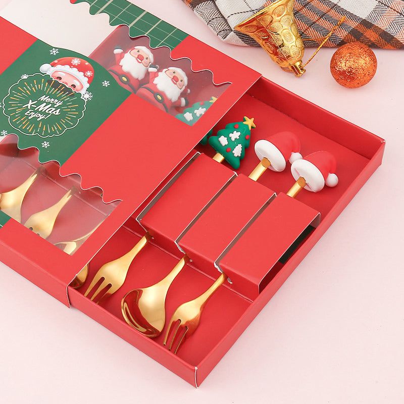 Set de couverts festifs de Noël, cuillère et fourchette en acier inoxydable, or et argent, vaisselle décorative pour table de réveillon | Sansoti