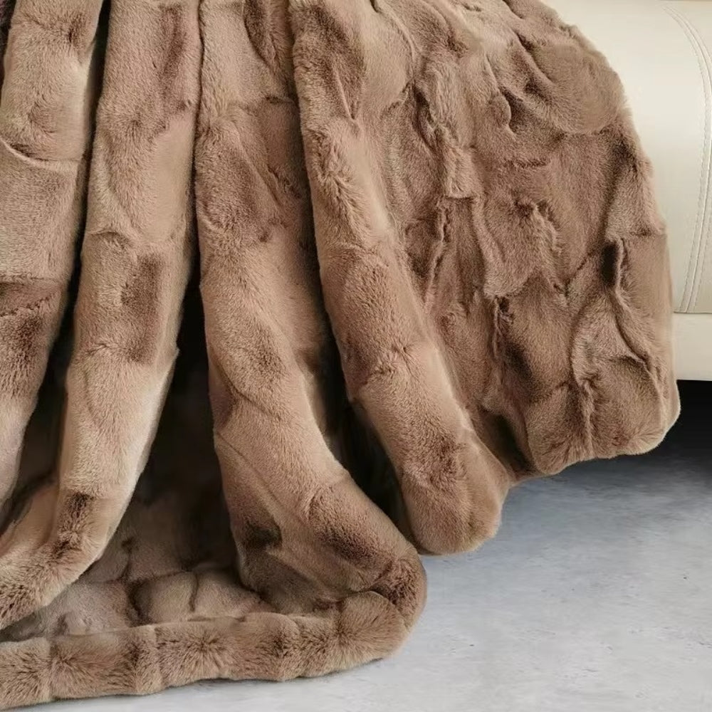 Doppellagige Kunstfell-Decke 180x150cm Mocha Taupe Warm Weiche Mikrofaser-Decke Wohnzimmer Schlafzimmer | Sansoti