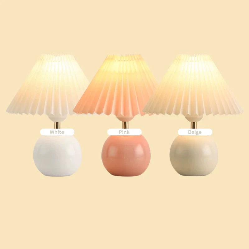 Keramische Tafellamp met Plooikap – Japanse Stijl Verlichting Wit Roze Beige voor Slaapkamer Woonkamer Bureau | Sansoti