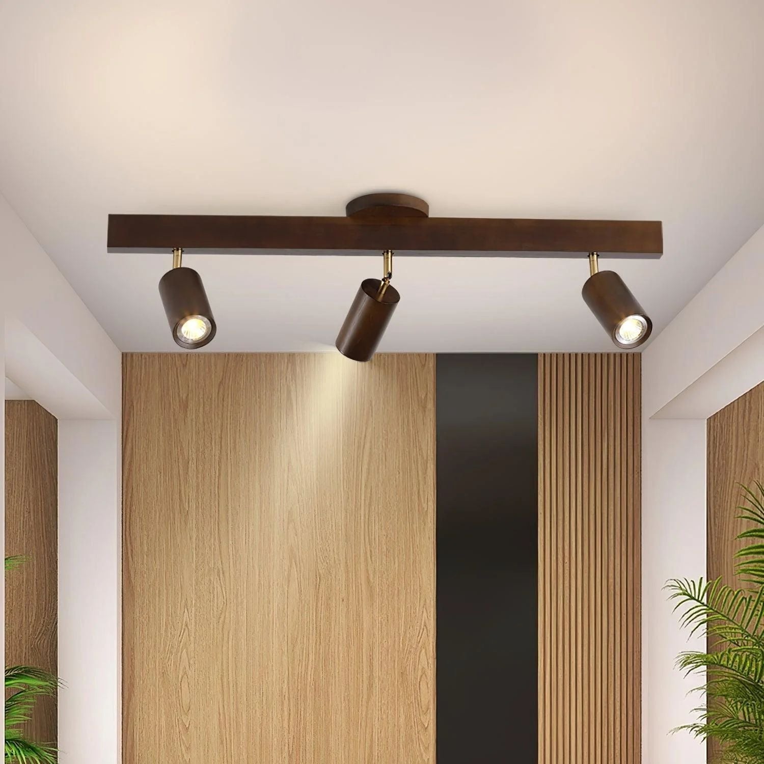 Holz Schienendeckenleuchte LED Holzoptik Gold Verstellbare Spots Wohnzimmer Küche Flur Skandinavisch Modern | Restfield