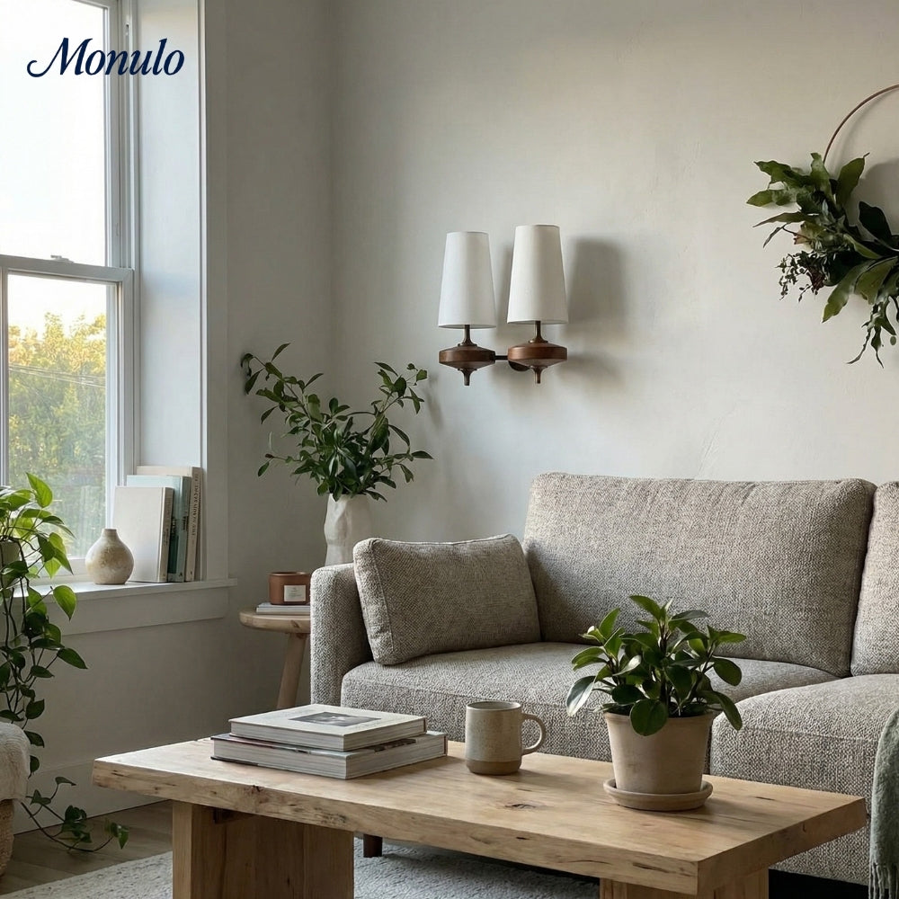 Retro Wandlamp met Stoffen Kap – Vintage Verlichting voor Slaapkamer | Sansoti