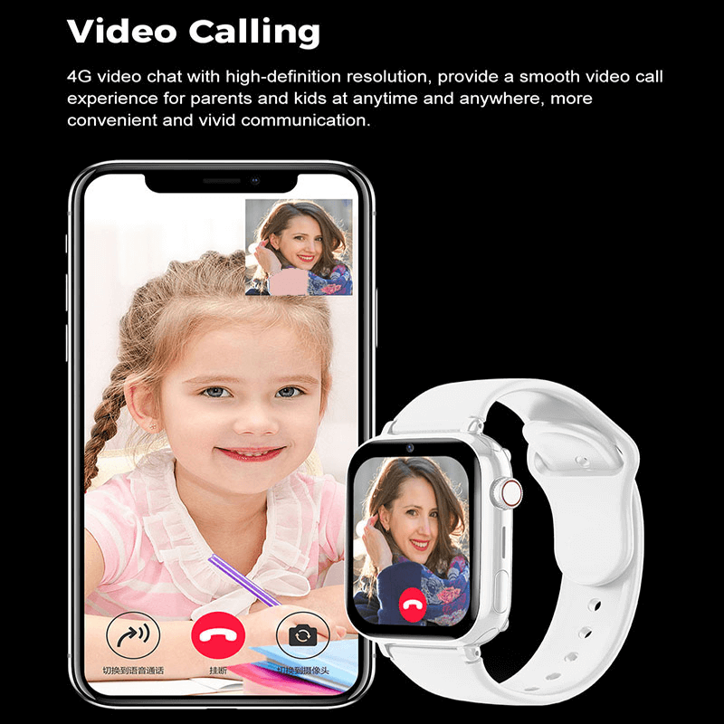 Slimme Kinderhorloge met 4G Videobellen en GPS-Tracking Roze Zwart Wit | Sansoti