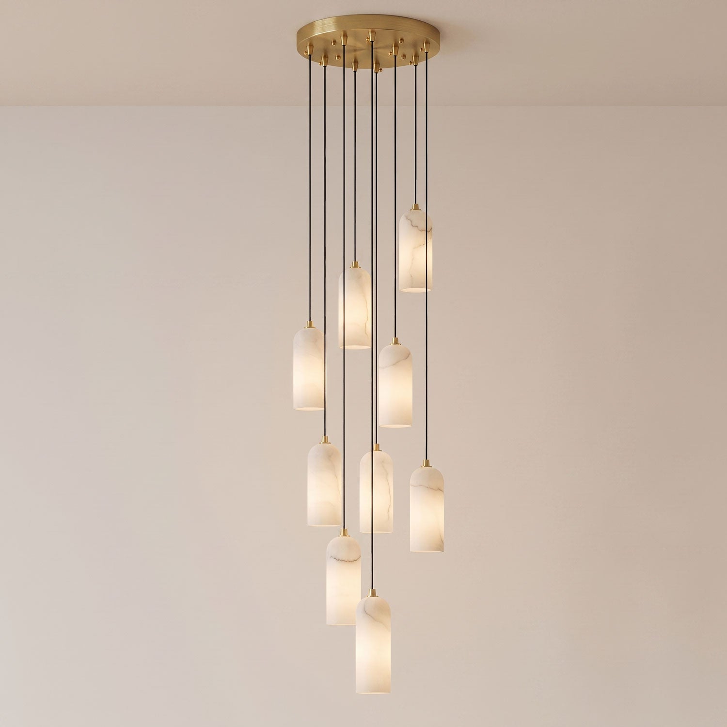Alabasten Hanglamp met Gevlochten Snoer – Natuursteen Verlichting van Enkel Lichtpunt tot 21-Lichts Cluster – Mid-Century Modern Stijl Eetkamer Hanglamp met E12/E14 Fitting | Sansoti