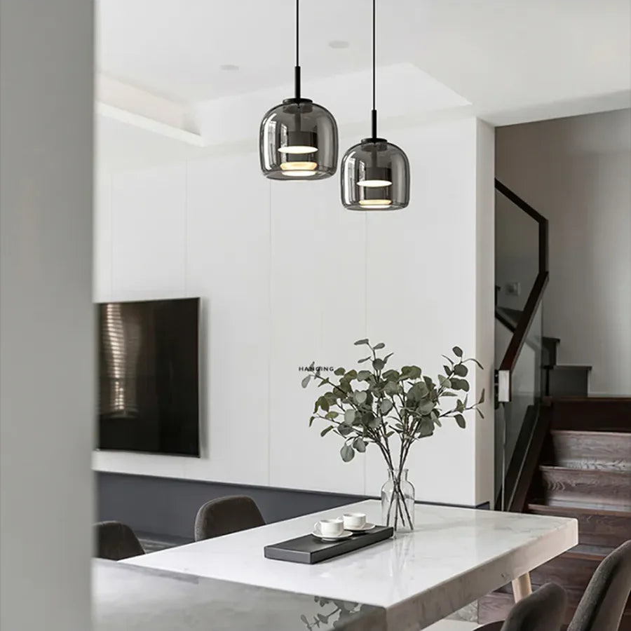 Nordische Hanglamp Glas LED Cognac Rookgrijs Scandinavisch | Sansoti