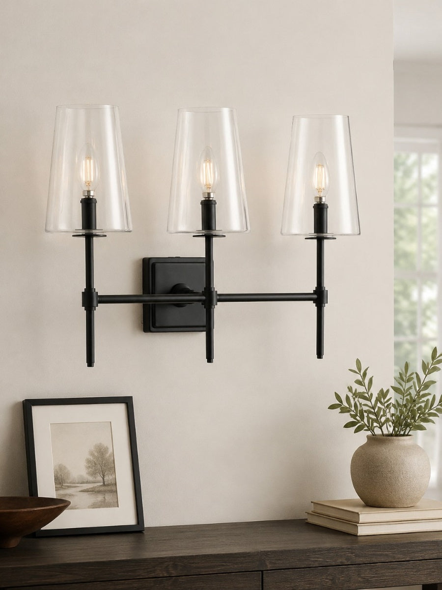 Glazen Wandlamp met Helder Glas – Enkelvoudige tot Drievoudige Configuratie – Elegante Badkamerverlichting | Sansoti