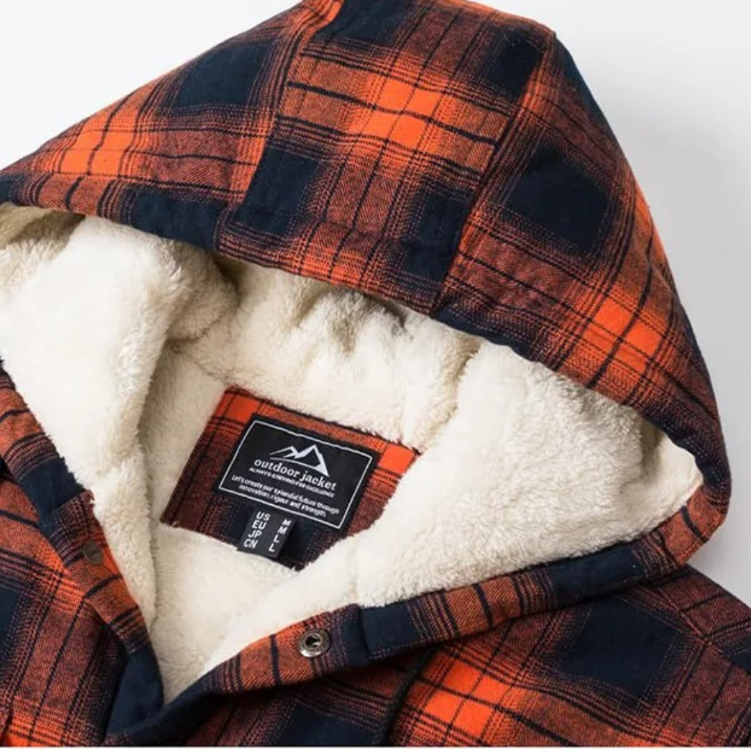 Gefüttertes Flanell-Overshirt für Herren, kariertes Hemdjacke mit Kapuze, warme Winterjacke, Herbst-Outdoor-Arbeitskleidung | Sansoti