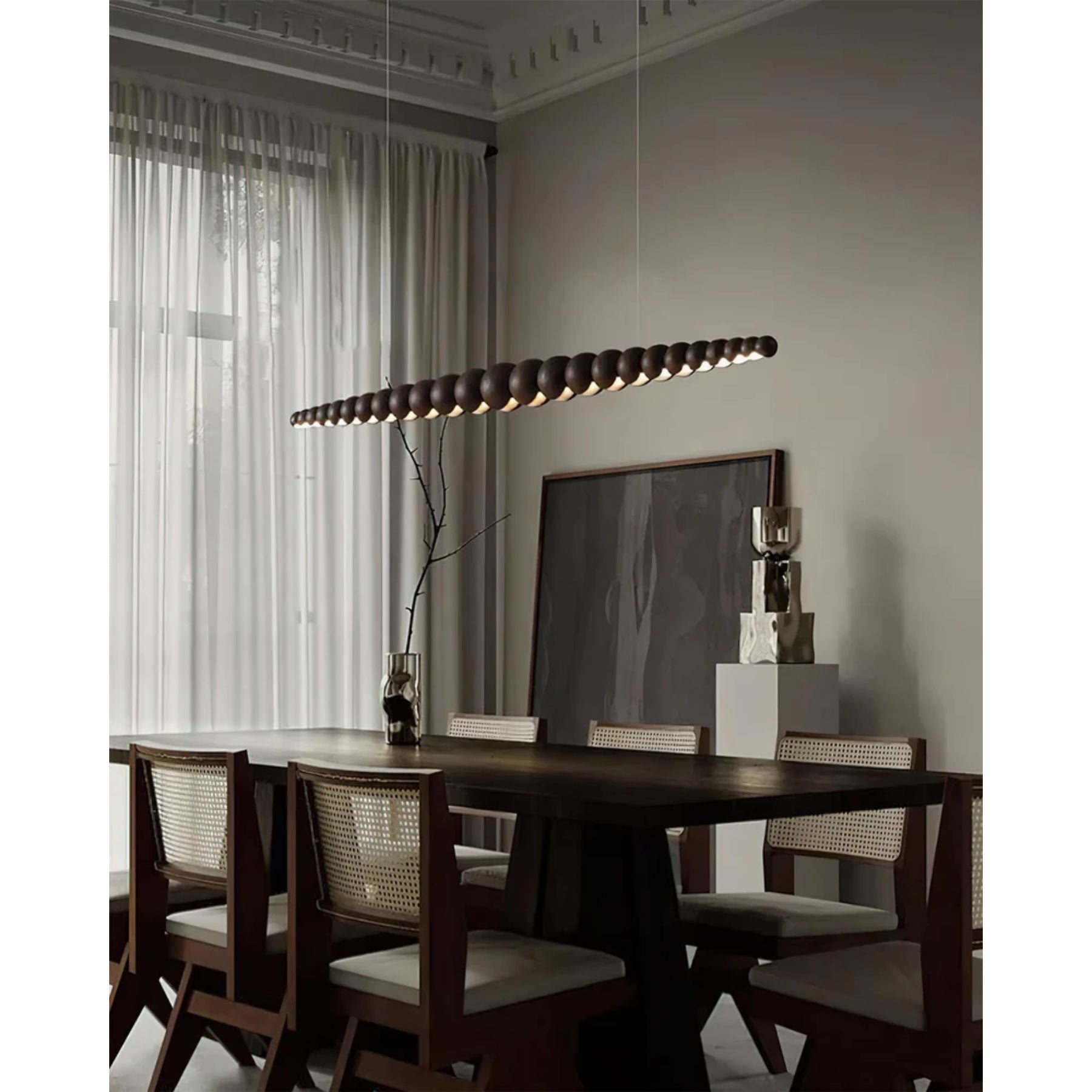 Hanglamp LED Hout Metaal Zwart Warm Wit Eettafel Kookeiland Moderne Verlichting Lineaire Hanglamp Scandinavisch Interieur | Sansoti
