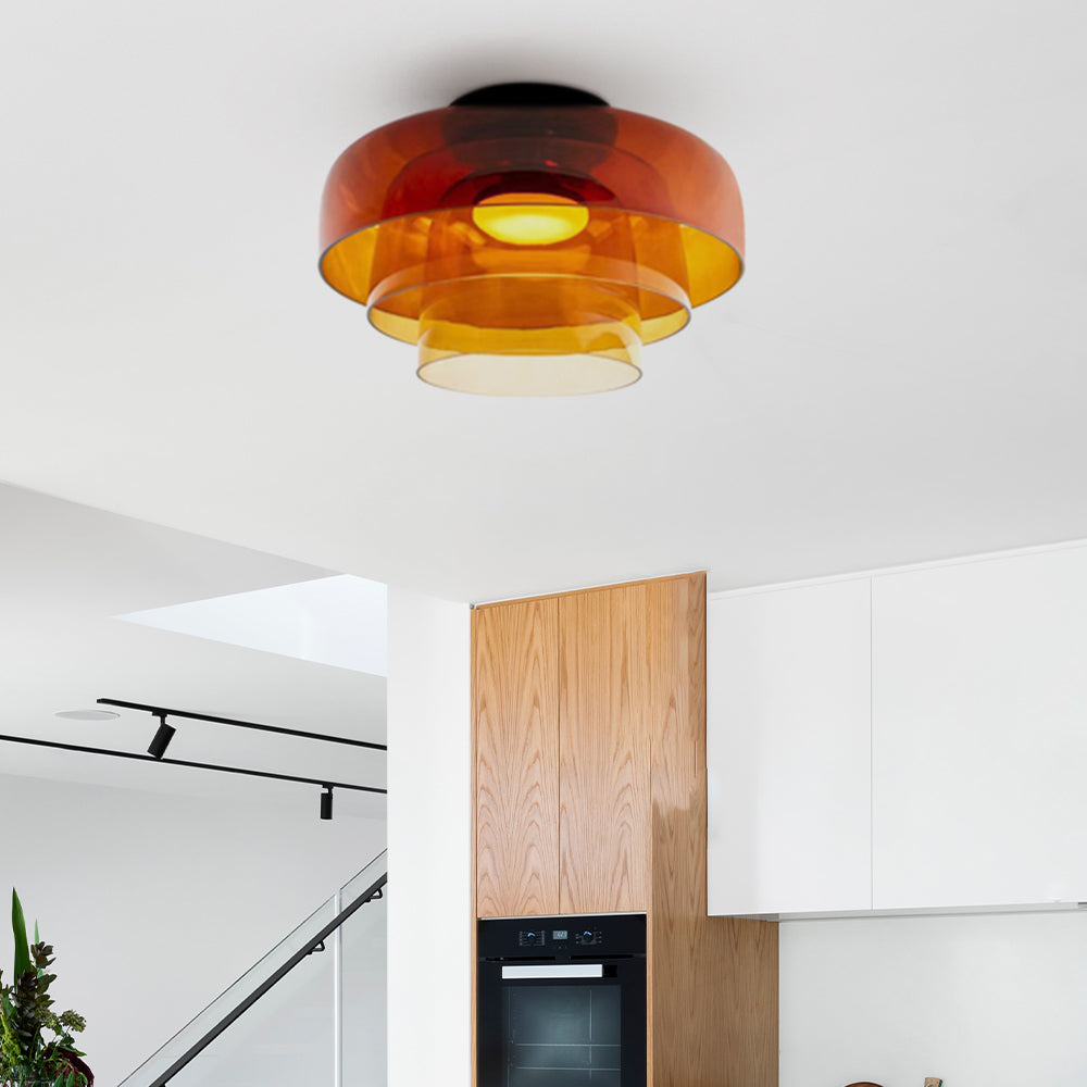 Design Glazen Plafondlamp met Gelaagde Structuur — Elegant Lichtspel voor Eetkamer, Woonkamer en Slaapkamer | Sansoti