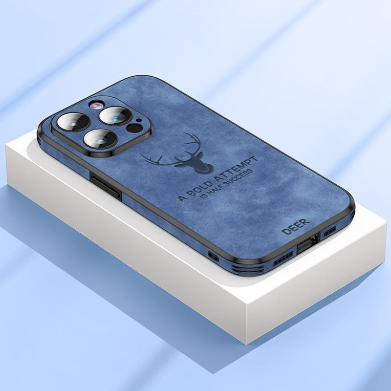Luxe Wildleren iPhone Hoes Zwart Bruin Donkergroen Lichtblauw Beschermhoes met Shockabsorptie Camerabescherming | Sansoti