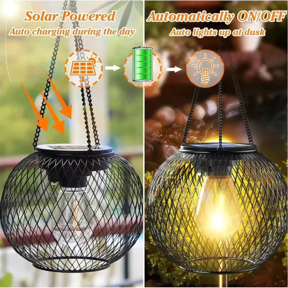 Solar Garden Lantern with Automatic Dusk Sensor IP65 Waterproof Hanging LED Outdoor Lighting for Garden | Sansoti