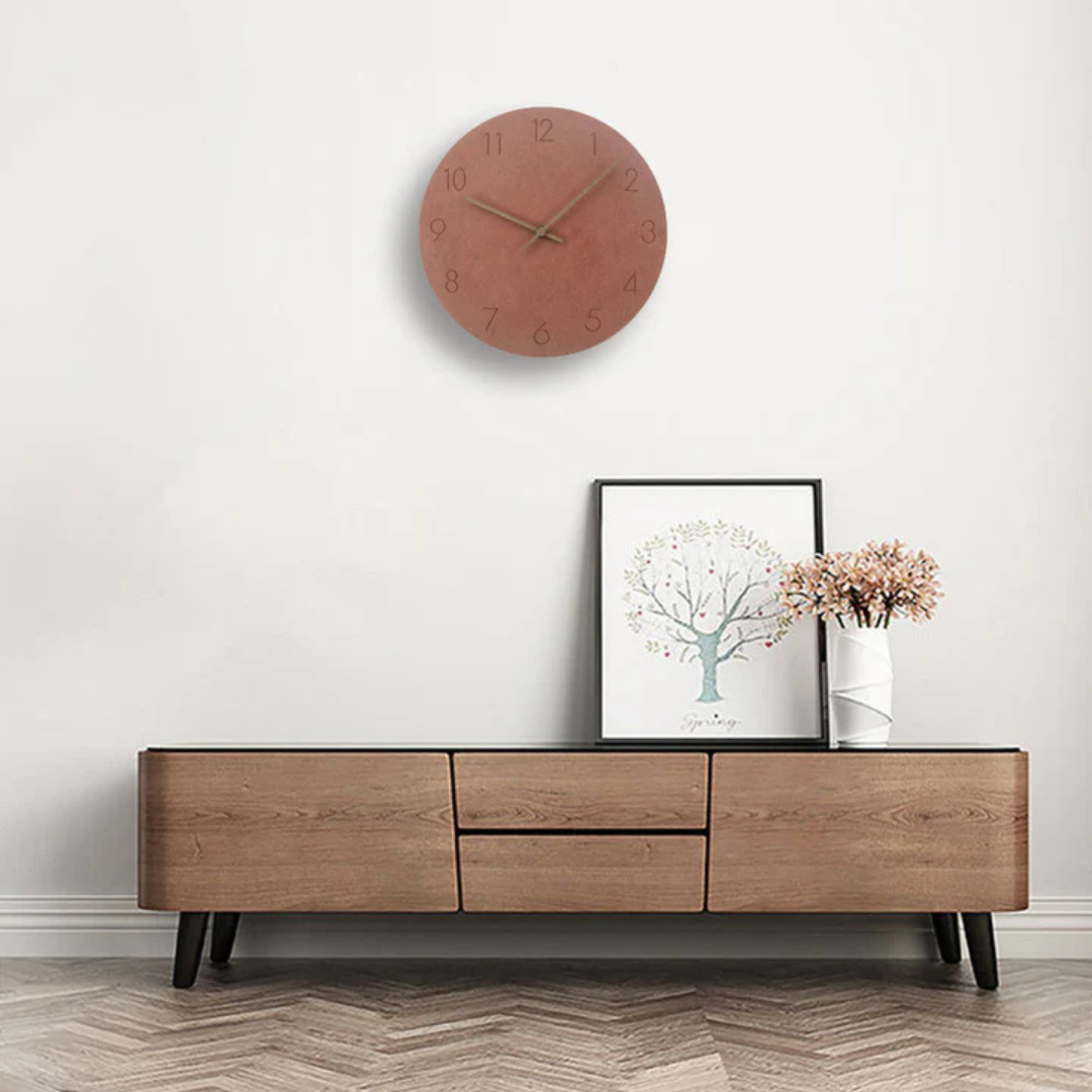 Round Wooden Wall Clock 29cm Silent Movement Scandinavian Design Living Room Bedroom Office Décor | Sansoti