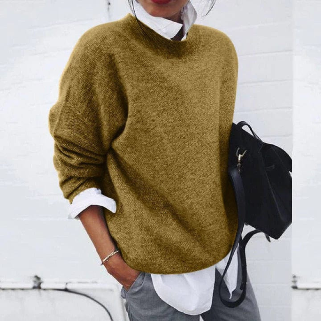 Gestrickter Damenpullover aus Polyester, lockere Passform, lange Ärmel, Rundhalsausschnitt, vielseitig, lässig, elegant, bequem | Sansoti