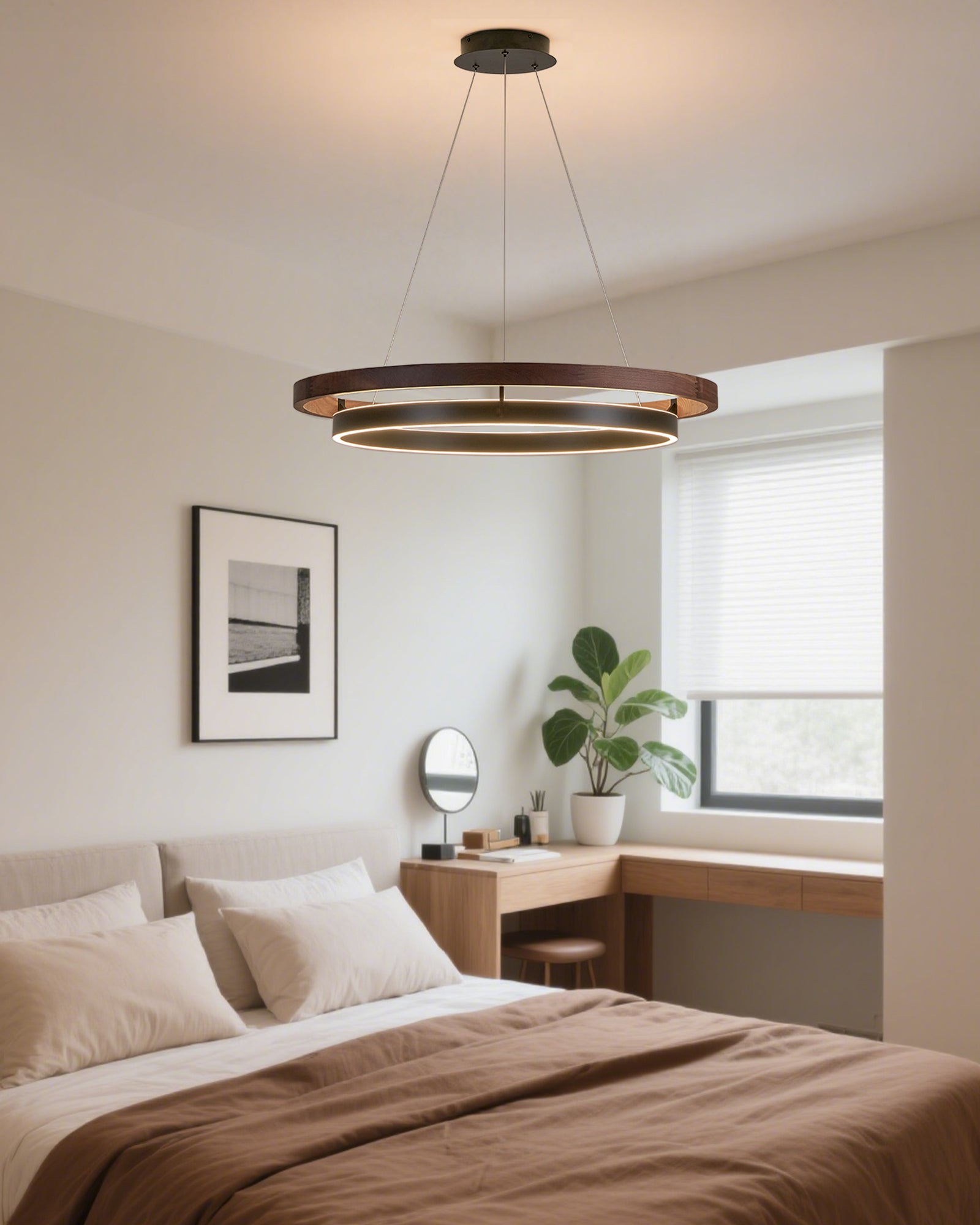 Holz-Ring-Kronleuchter LED Eingebaut Warmweiß Dimmbar Esszimmer Wohnzimmer Deckenlampe Modern Bauernhaus | Restfield